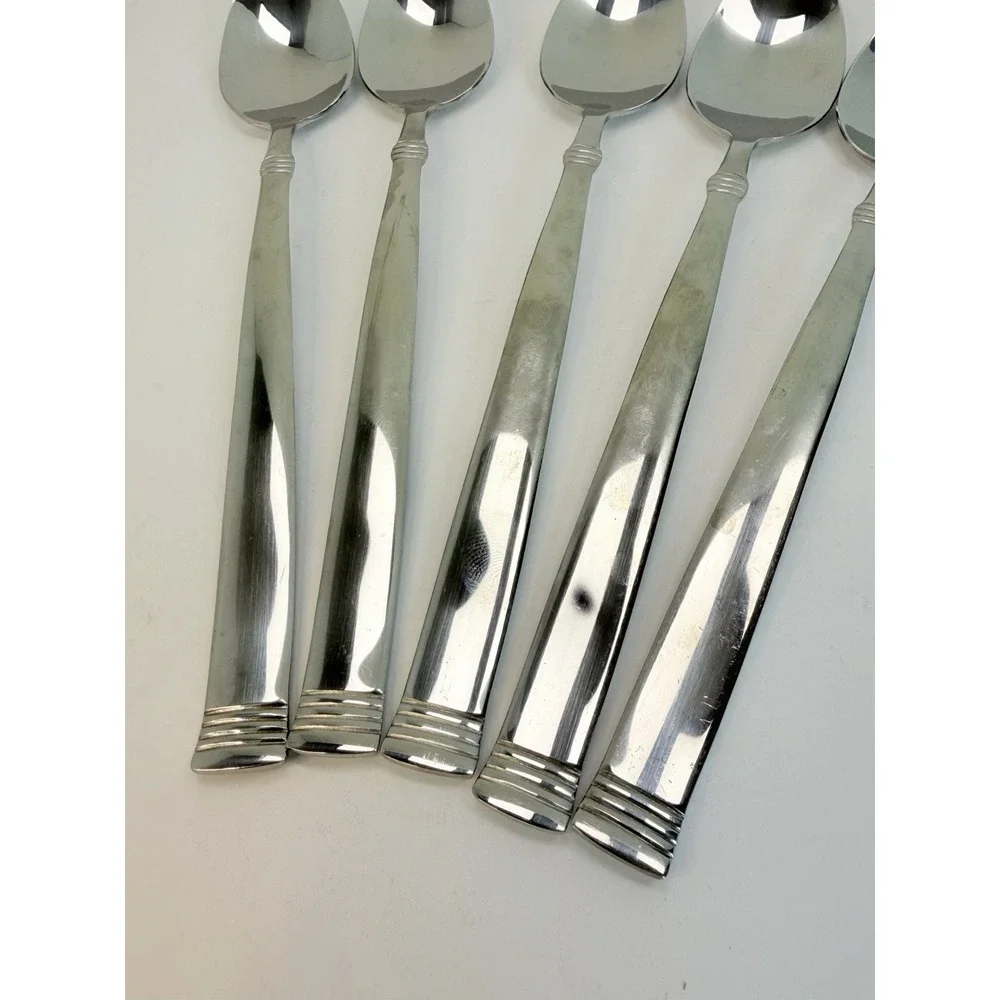 Wallace NAPOLI GLOSSY 18/10 Stainless Flatware Iced Tea Spoons Lot Of 5